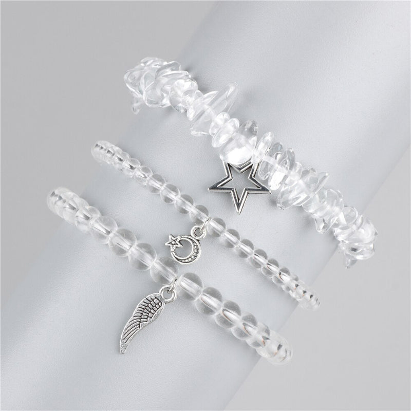 3-teiliges Armband-Set mit wunderschönen Steinperlen und Charms