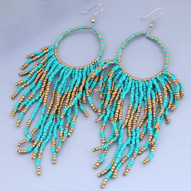 Böhmische mehrfarbige Perlen-Quasten-Ohrringe für Damen