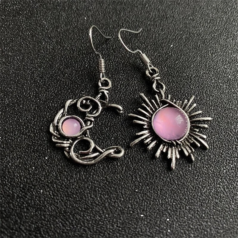 Vintage-Ohrhänger im böhmischen Stil mit Sonne und Mond