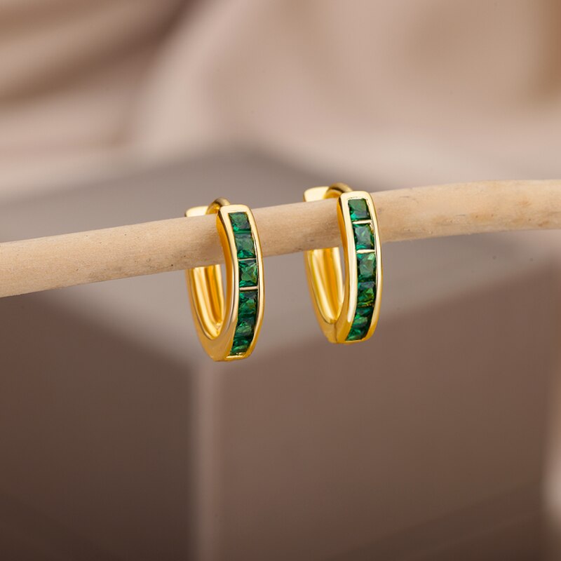 Mini-Creolen aus Edelstahl mit geometrischem Strass