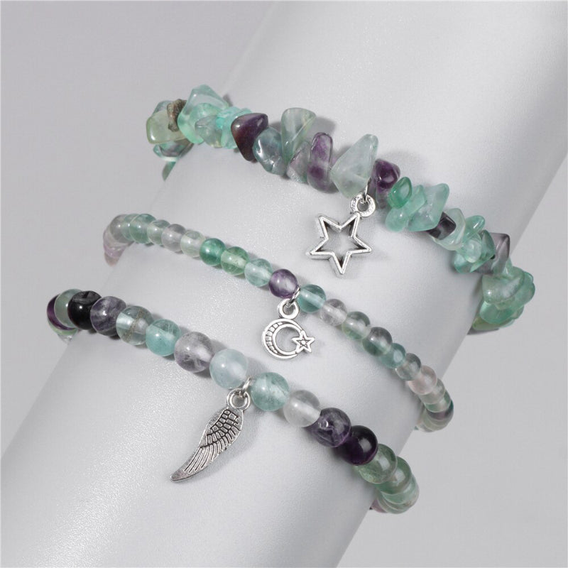 3-teiliges Armband-Set mit wunderschönen Steinperlen und Charms