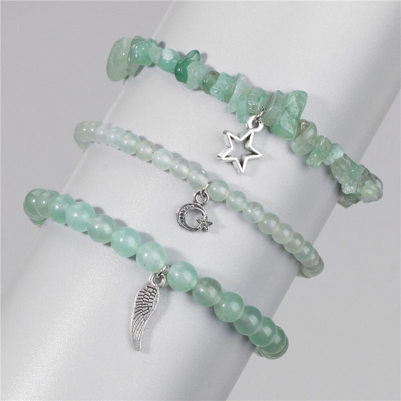 3-teiliges Armband-Set mit wunderschönen Steinperlen und Charms