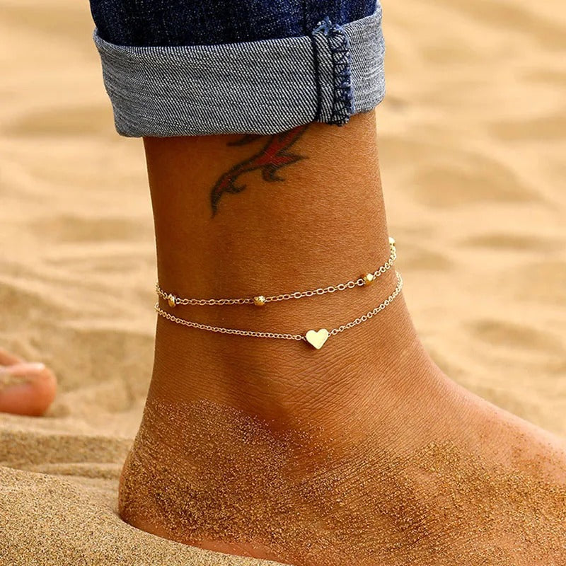 Mehrlagige Bohemian-Ketten-Fußkettchen für Damen für den Sommer