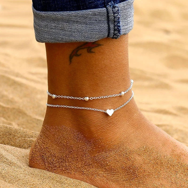 Mehrlagige Bohemian-Ketten-Fußkettchen für Damen für den Sommer