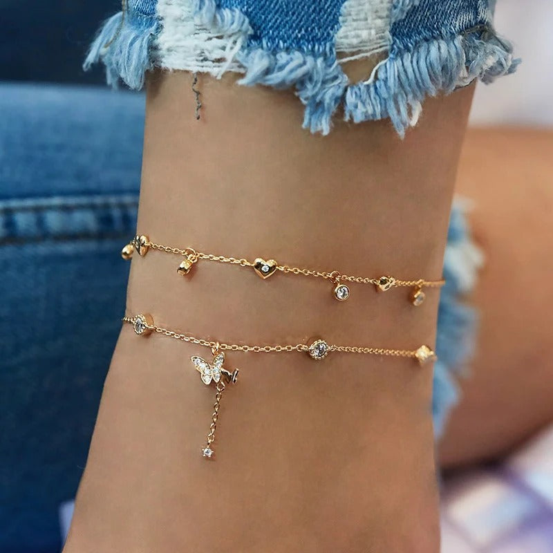 Mehrlagige Bohemian-Ketten-Fußkettchen für Damen für den Sommer