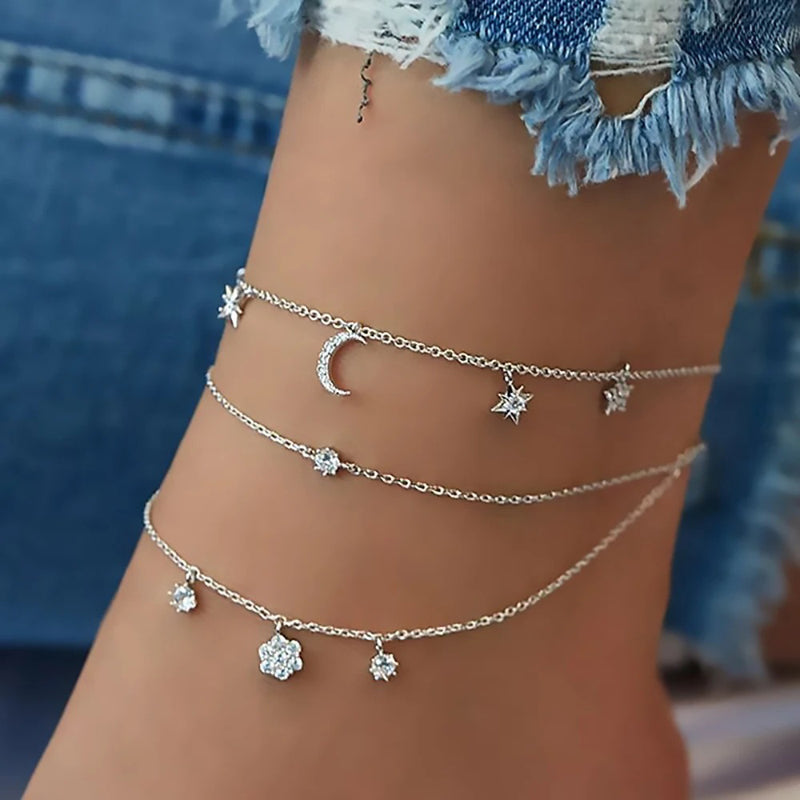 Mehrlagige Bohemian-Ketten-Fußkettchen für Damen für den Sommer