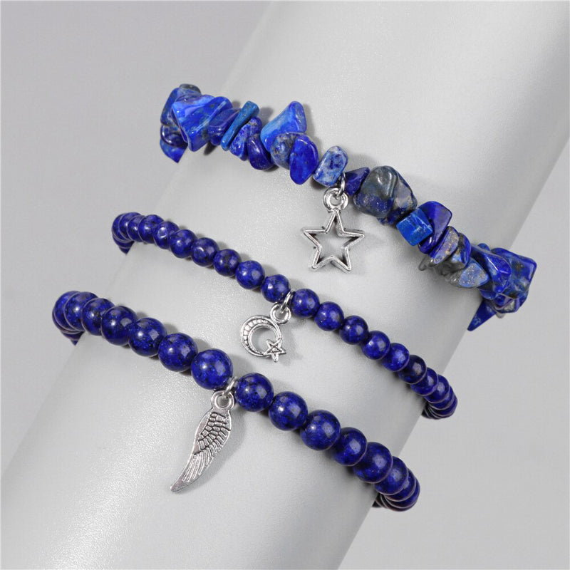 3-teiliges Armband-Set mit wunderschönen Steinperlen und Charms