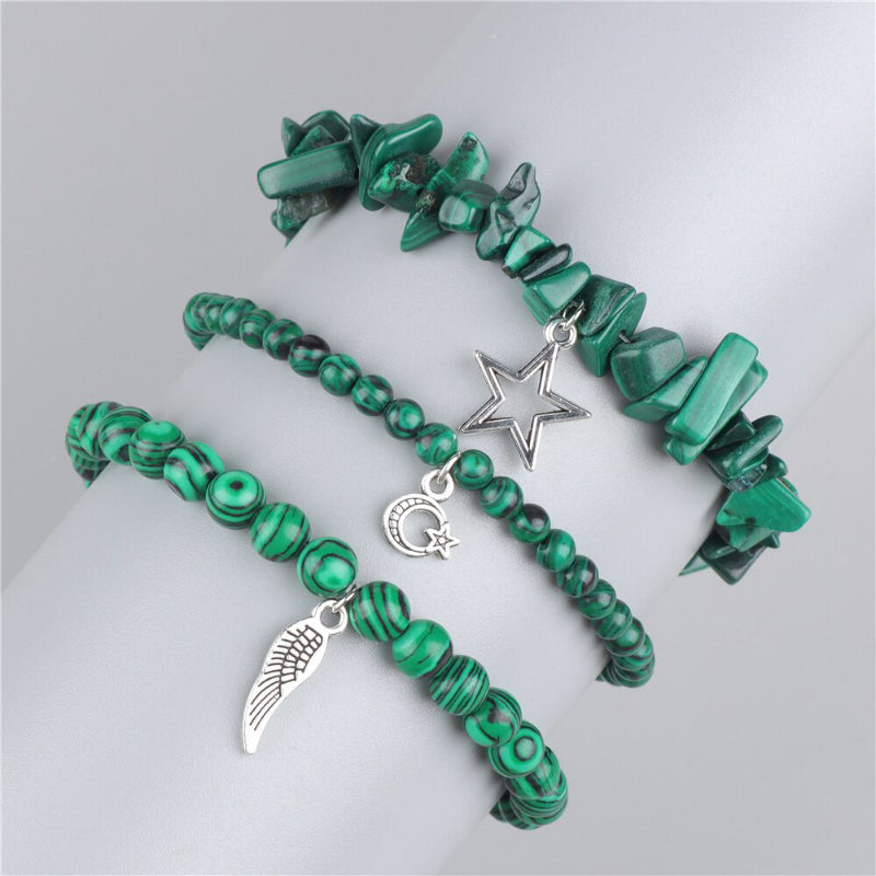 3-teiliges Armband-Set mit wunderschönen Steinperlen und Charms