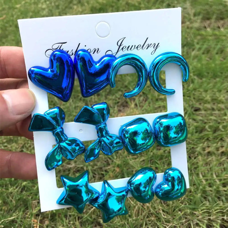 6 Paar Ohrstecker-Set aus Acryl in Metallic-Farben