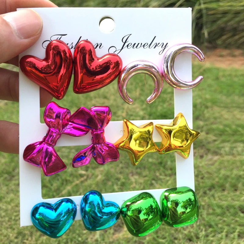 6 Paar Ohrstecker-Set aus Acryl in Metallic-Farben