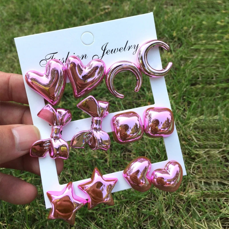 6 Paar Ohrstecker-Set aus Acryl in Metallic-Farben