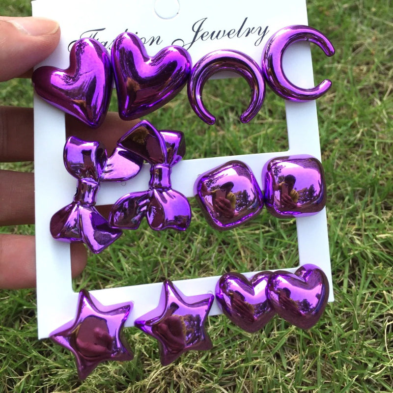 6 Paar Ohrstecker-Set aus Acryl in Metallic-Farben