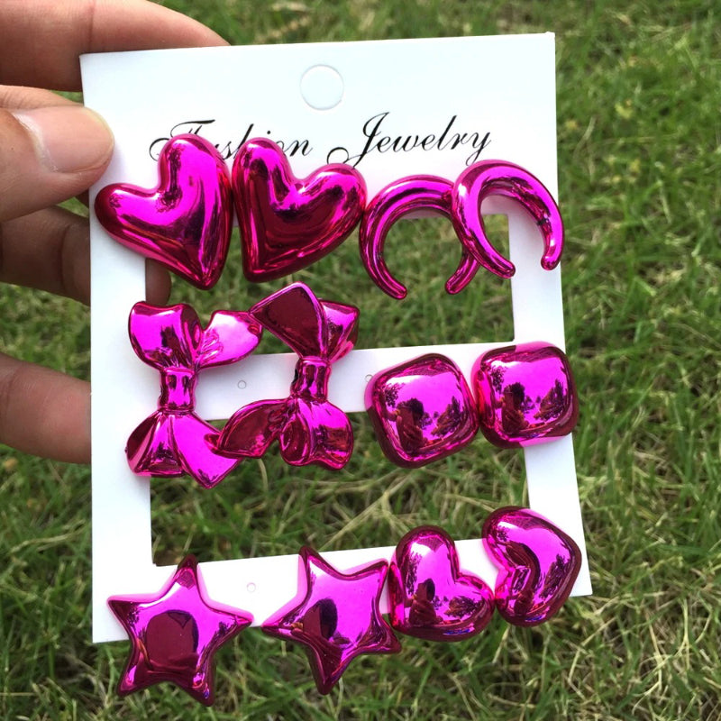 6 Paar Ohrstecker-Set aus Acryl in Metallic-Farben