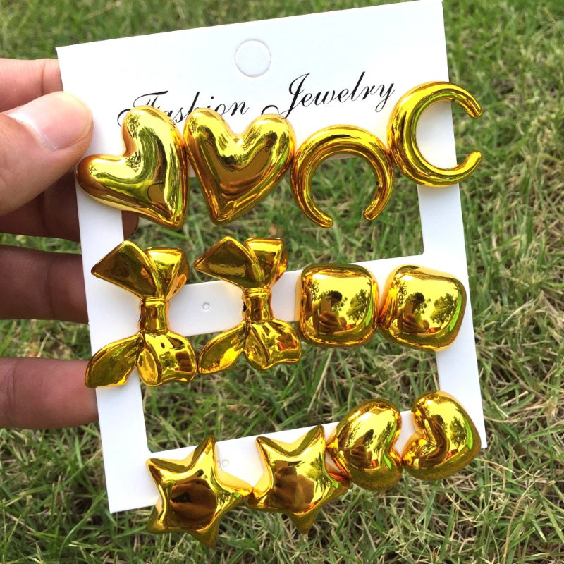 6 Paar Ohrstecker-Set aus Acryl in Metallic-Farben