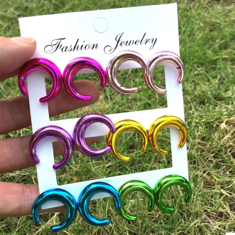 6 Paar Ohrstecker-Set aus Acryl in Metallic-Farben