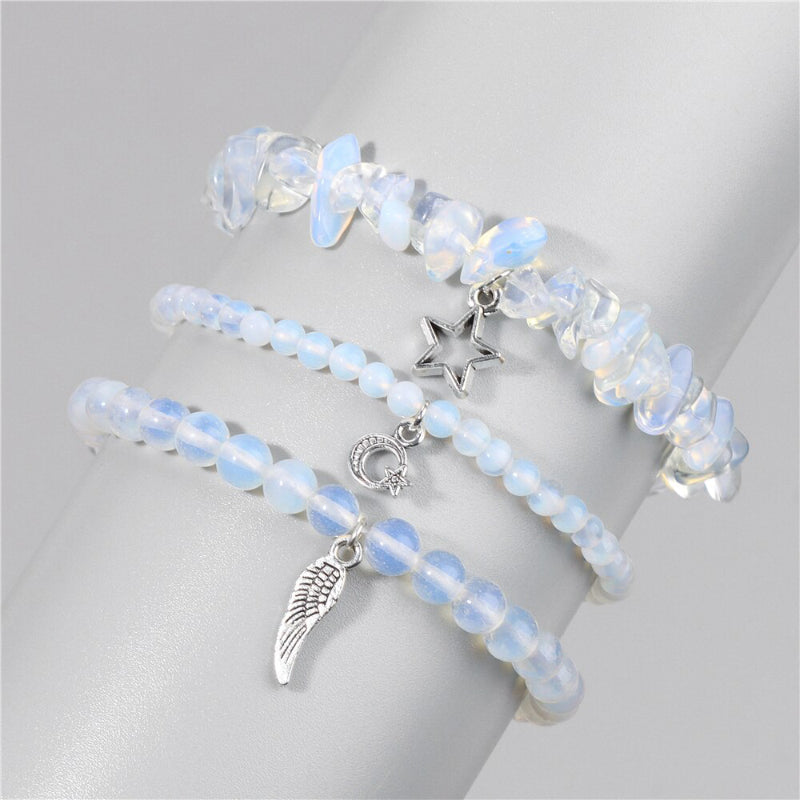 3-teiliges Armband-Set mit wunderschönen Steinperlen und Charms