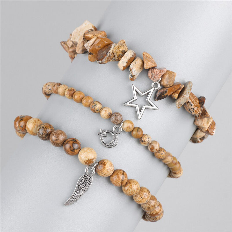 3-teiliges Armband-Set mit wunderschönen Steinperlen und Charms