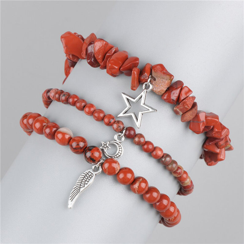 3-teiliges Armband-Set mit wunderschönen Steinperlen und Charms