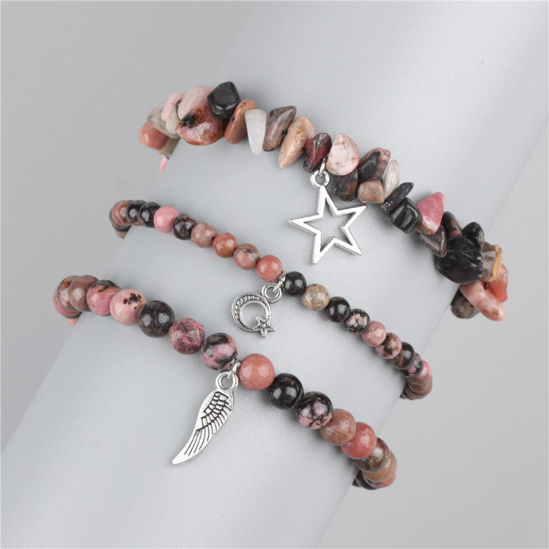3-teiliges Armband-Set mit wunderschönen Steinperlen und Charms