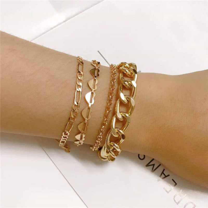Mehrlagige, dick vergoldete Kettenarmbänder