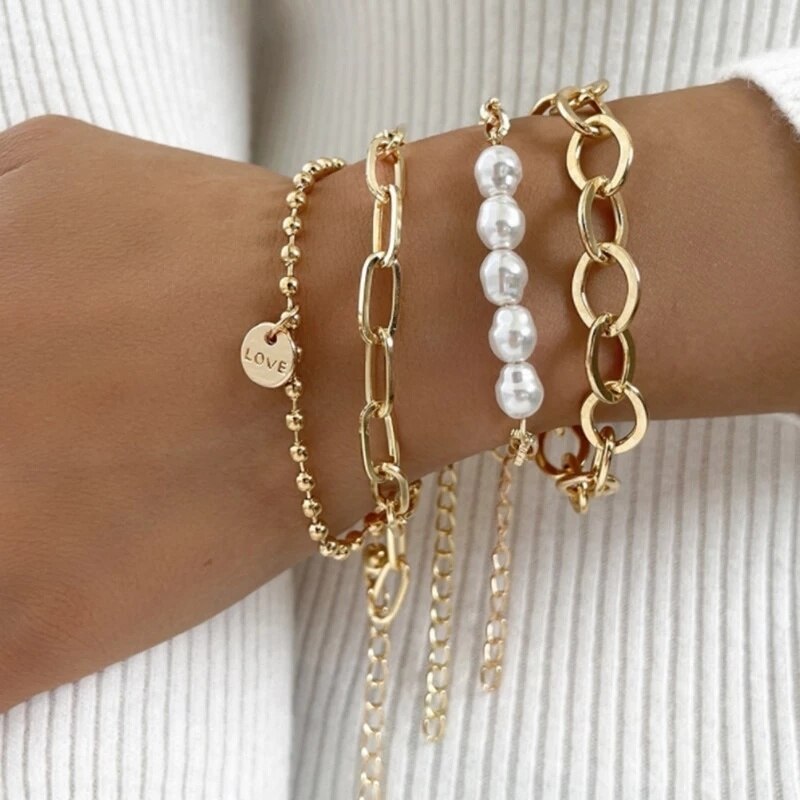 Mehrlagige, dick vergoldete Kettenarmbänder