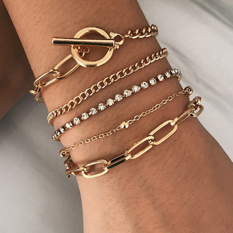 Mehrlagige, dick vergoldete Kettenarmbänder