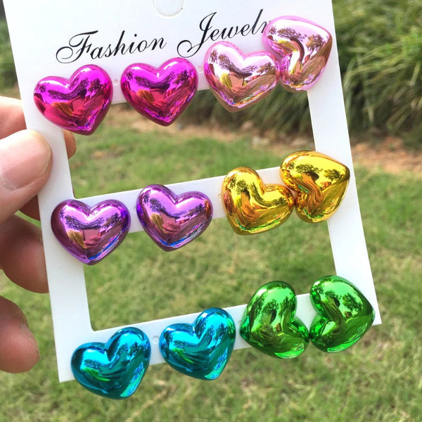 6 Paar Ohrstecker-Set aus Acryl in Metallic-Farben