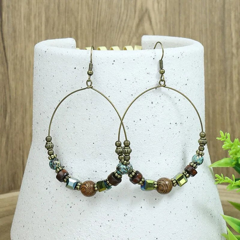 Vintage Boho Ethno Holz Tropfen Ohrringe
