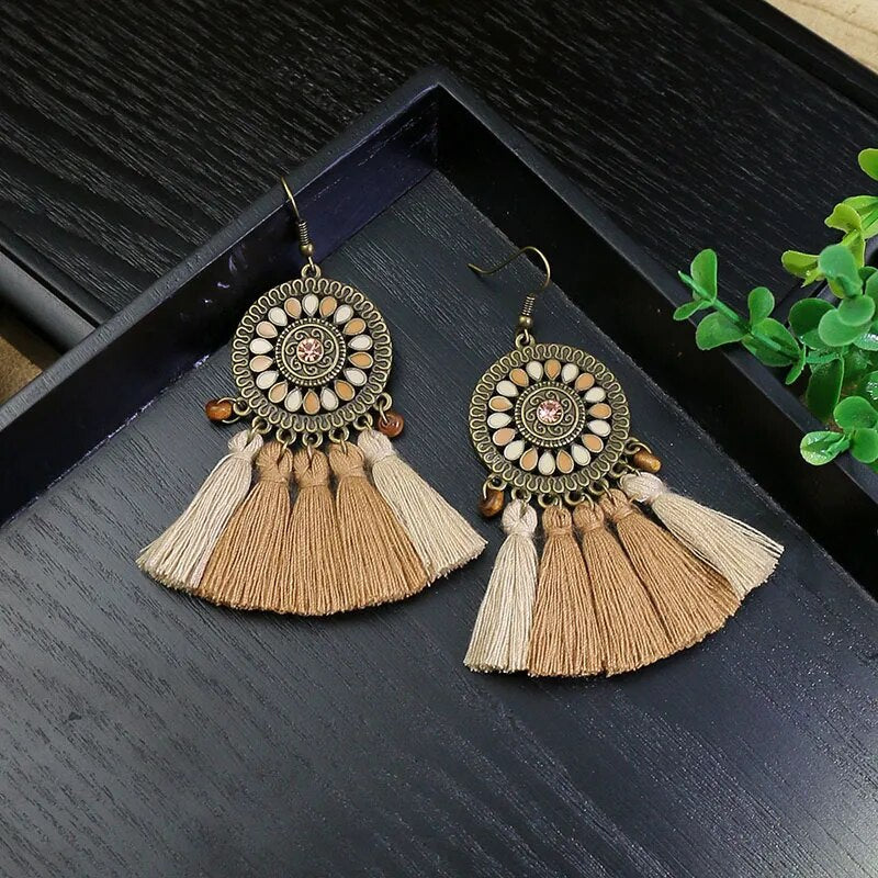 Vintage Boho Ethno Holz Tropfen Ohrringe