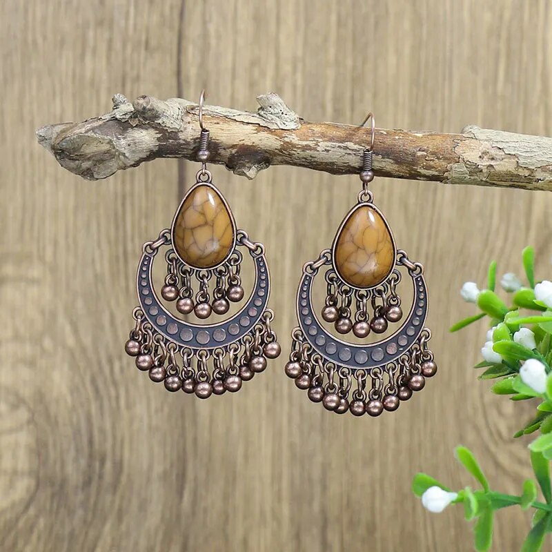 Vintage Boho Ethno Holz Tropfen Ohrringe
