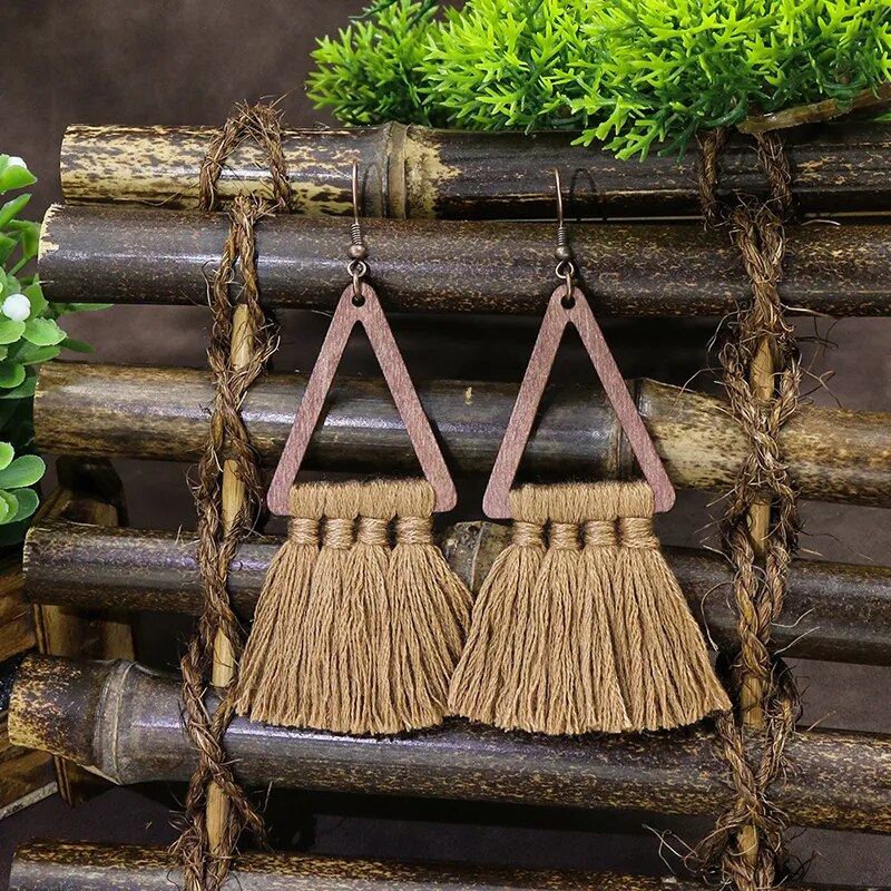 Vintage Boho Ethno Holz Tropfen Ohrringe