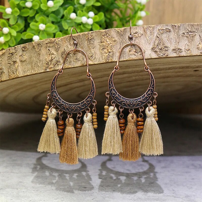 Vintage Boho Ethno Holz Tropfen Ohrringe