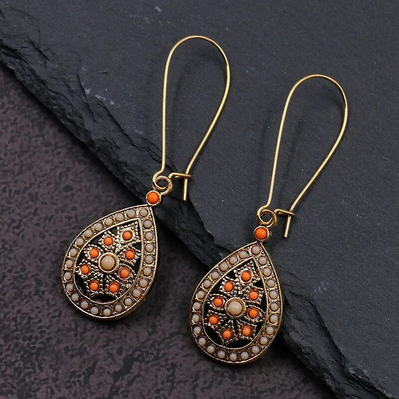 Vintage Boho Ethno Holz Tropfen Ohrringe