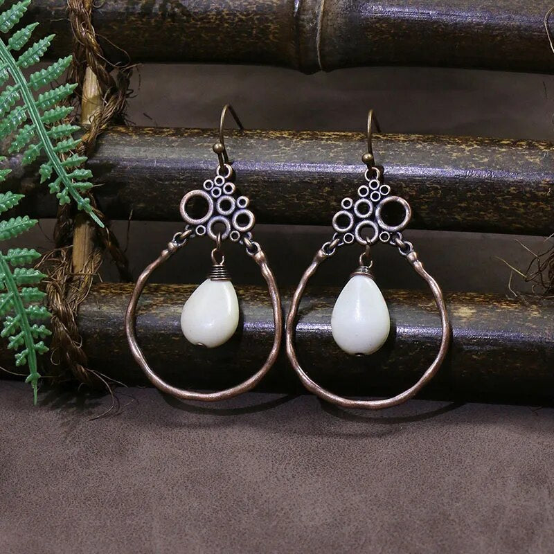 Vintage Boho Ethno Holz Tropfen Ohrringe