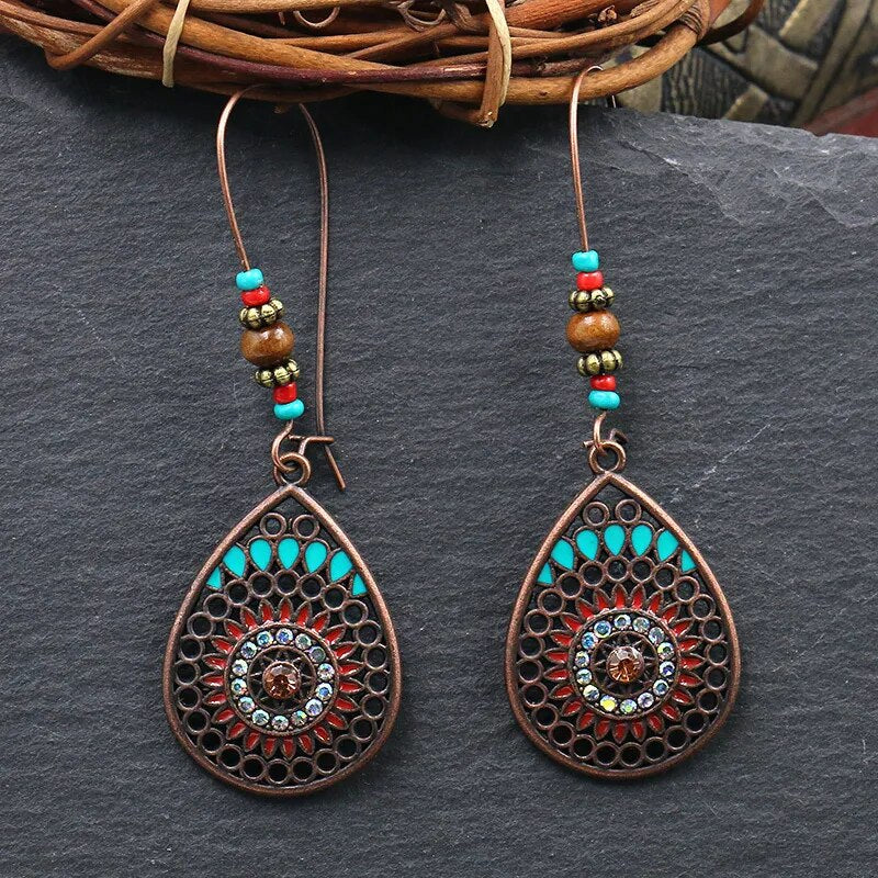 Vintage Boho Ethno Holz Tropfen Ohrringe