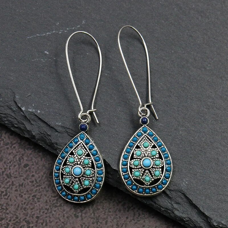 Vintage Boho Ethno Holz Tropfen Ohrringe
