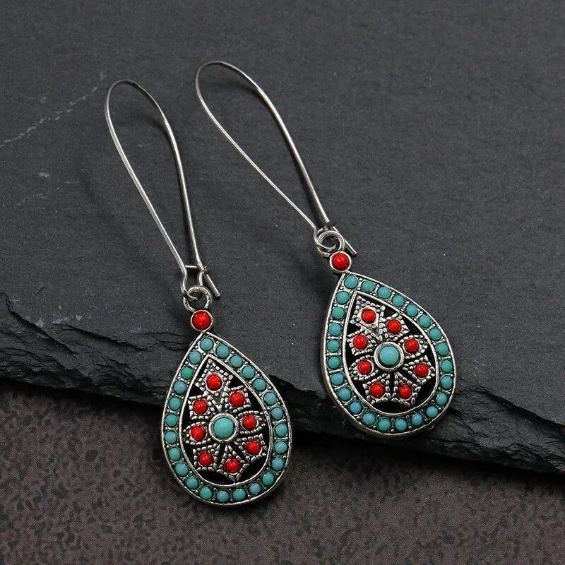 Vintage Boho Ethno Holz Tropfen Ohrringe