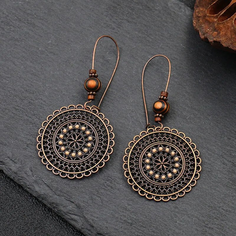 Vintage Boho Ethno Holz Tropfen Ohrringe