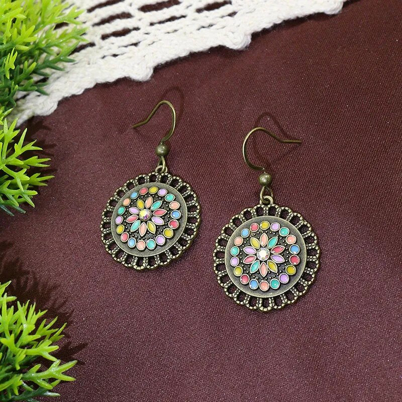 Vintage Boho Ethno Holz Tropfen Ohrringe