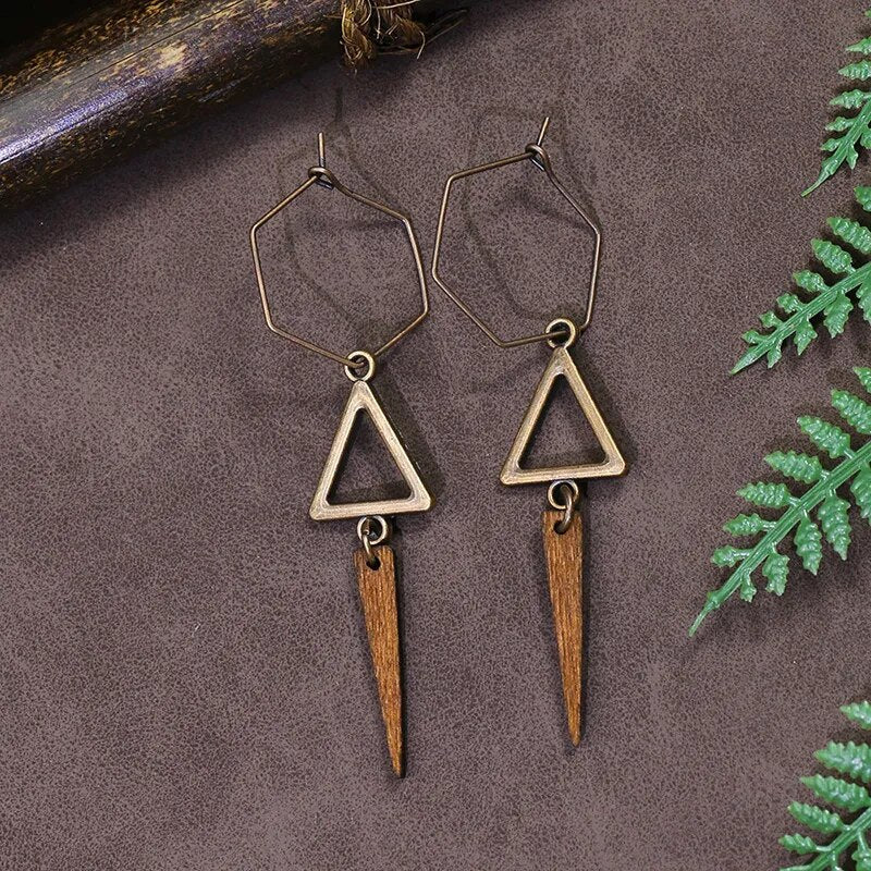 Vintage Boho Ethno Holz Tropfen Ohrringe