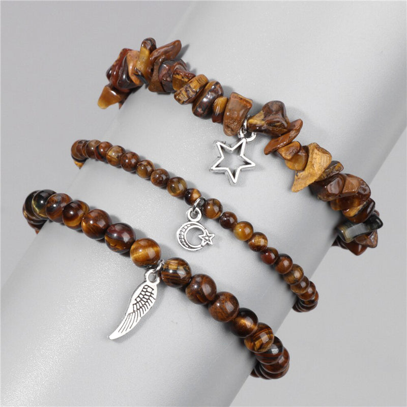 3-teiliges Armband-Set mit wunderschönen Steinperlen und Charms