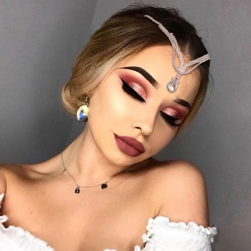 Mit Strasssteinen besetzte böhmische Göttinnen-Kopfkette, Tiara-Schmuck