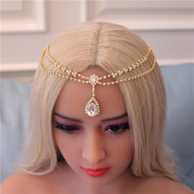 Mit Strasssteinen besetzte böhmische Göttinnen-Kopfkette, Tiara-Schmuck