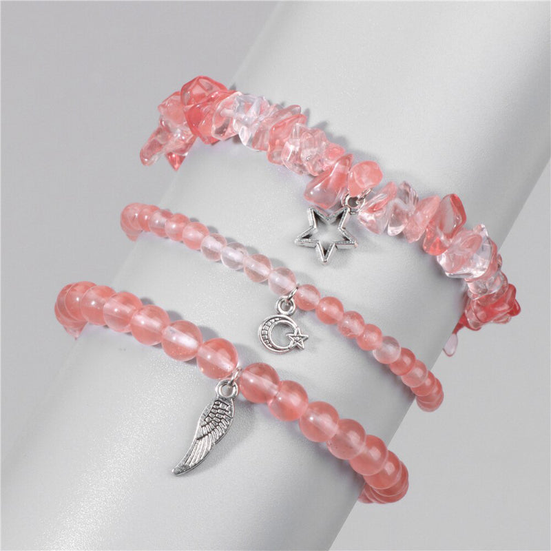 3-teiliges Armband-Set mit wunderschönen Steinperlen und Charms