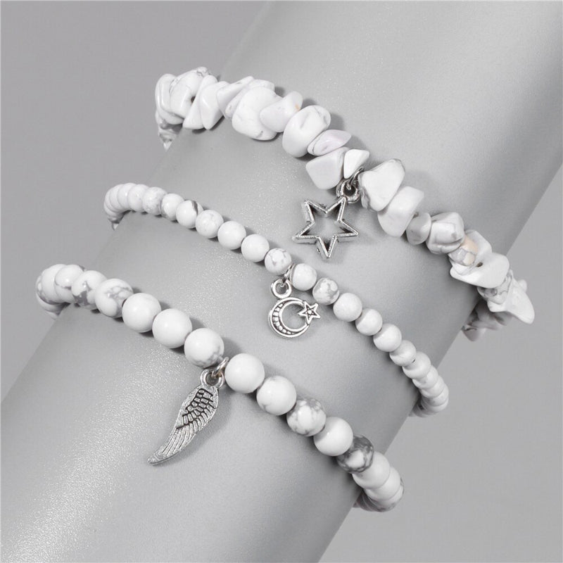 3-teiliges Armband-Set mit wunderschönen Steinperlen und Charms