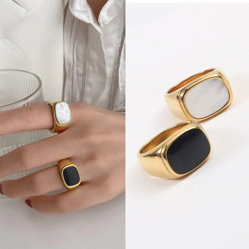 Klassische klobige, quadratische Muschelringe aus Edelstahl