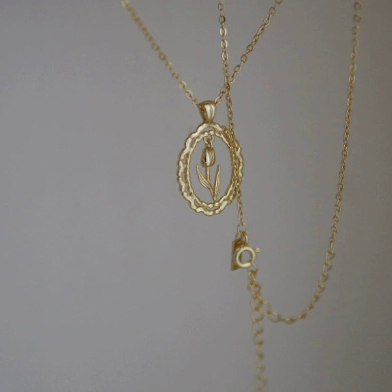 Vintage-Tulpenhalskette (massives Silber)