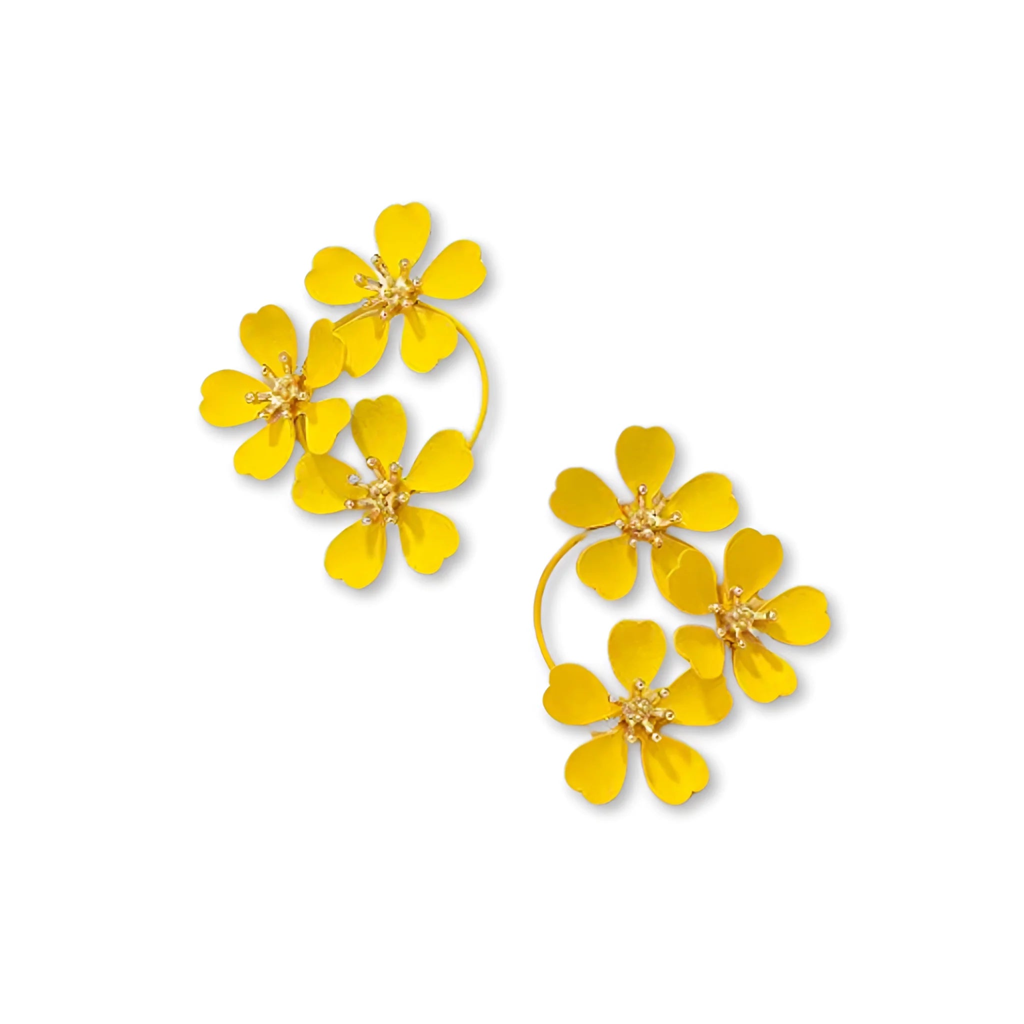 Florale Emaille Ohrringe, Gold Mitte, Schmuck im Botanischen Stil