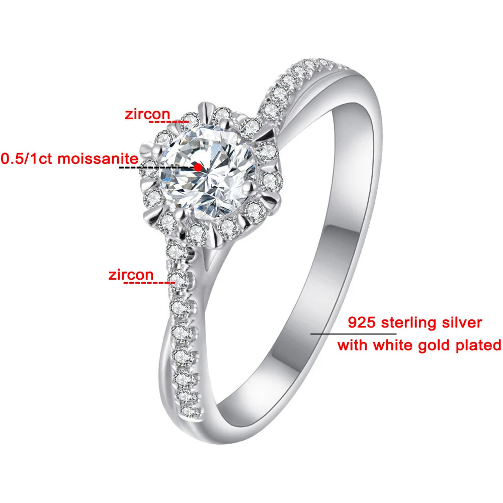 Echte Moissanite-Ring für Frauen, GRA-zertifiziert, D-Farbe VVS1-Labordiamant, 925er Silber, Verlobungs- und Hochzeitsband-Schmuck
