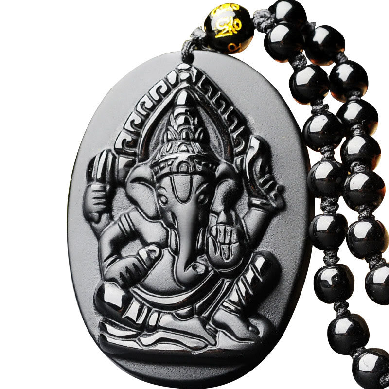 Chavri tibetischer Obsidian Ganesh Ganpati Elefant Reichtum Amulett Halskette